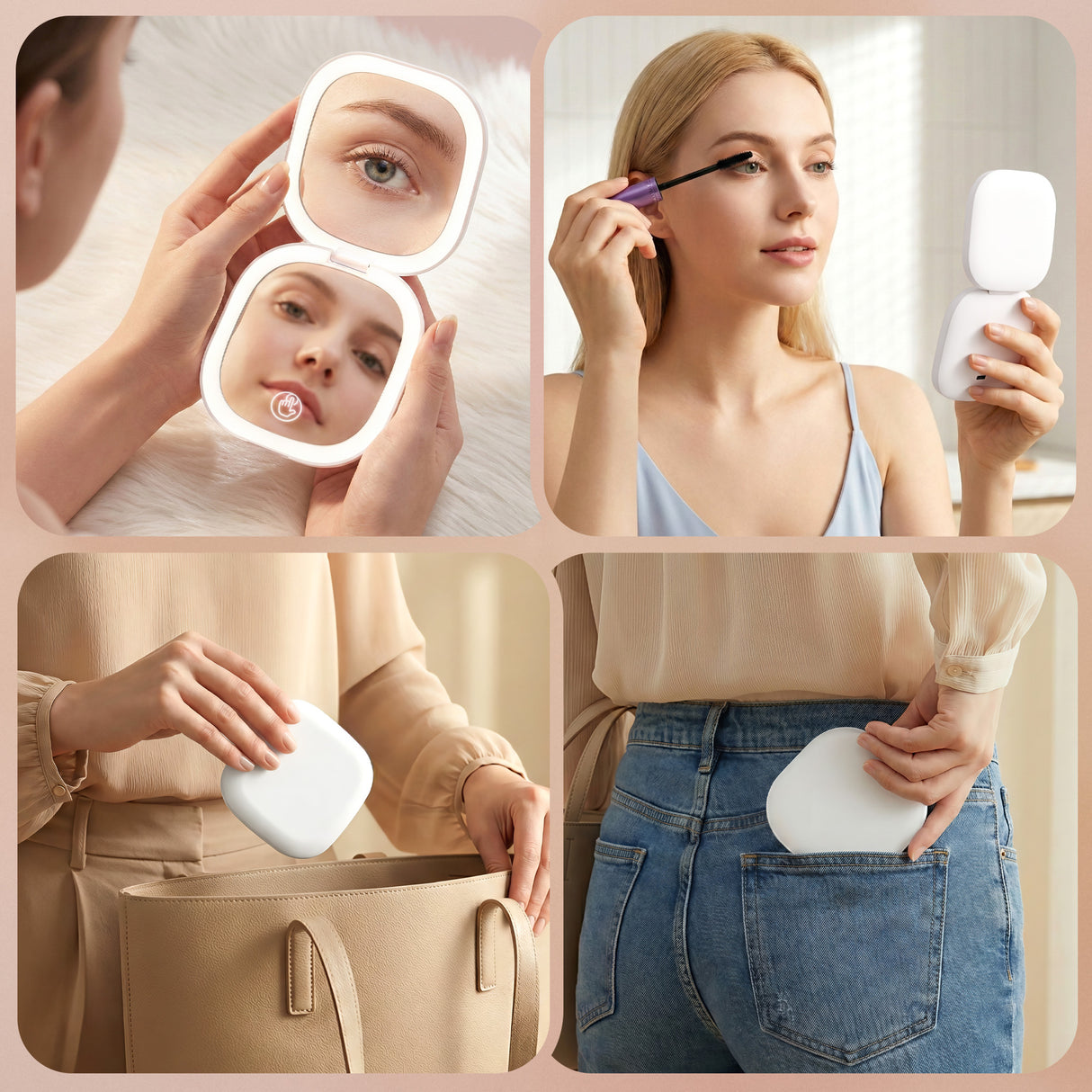 Embellir LED Compact Mirror Lighted Travel Makeup Mirror Pocket-Sized 1x 10x Magnification Square White