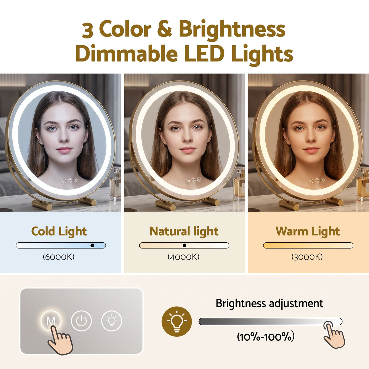 Embellir 50cm Hollywood Makeup Mirror with Lights and 10X Magnifier Round Gold.