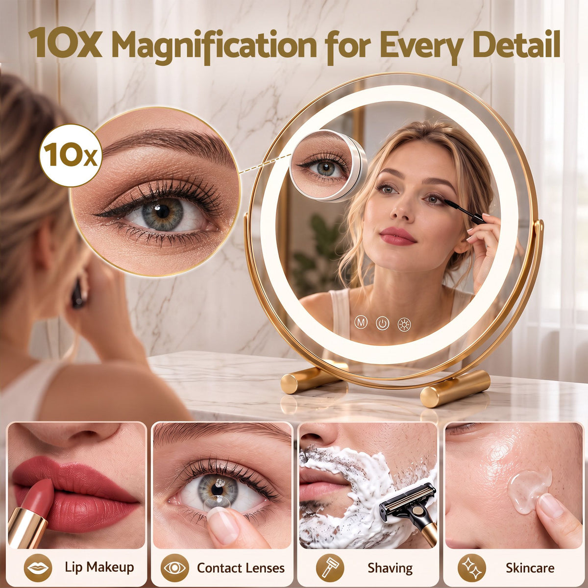 Embellir 50cm Hollywood Makeup Mirror with Lights and 10X Magnifier Round Gold.