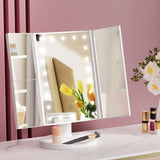 Embellir Tri-fold Makeup Mirror 1X2X3X Magnifying with LED Light Travel Portable.