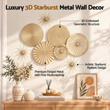 Artiss 8 Pieces Gold Metal Wall Decor Set 3D Starburst Round Disc Sculptures Flexible DIY Layout.