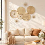 Artiss 8 Pieces Gold Metal Wall Decor Set 3D Starburst Round Disc Sculptures Flexible DIY Layout.