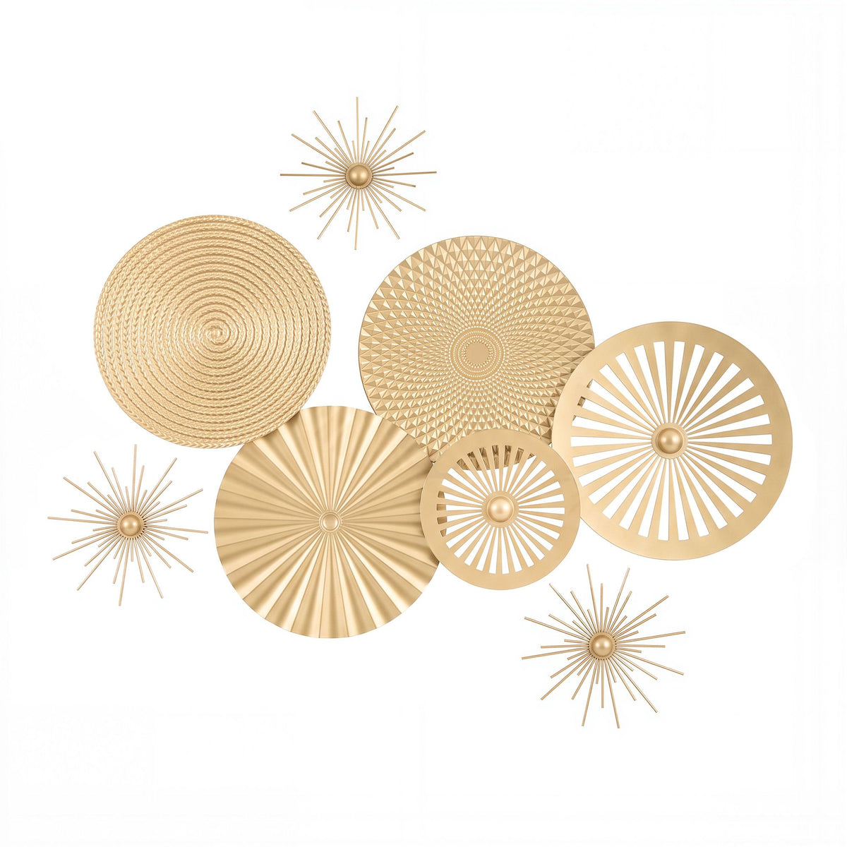 Artiss 8 Pieces Gold Metal Wall Decor Set 3D Starburst Round Disc Sculptures Flexible DIY Layout.