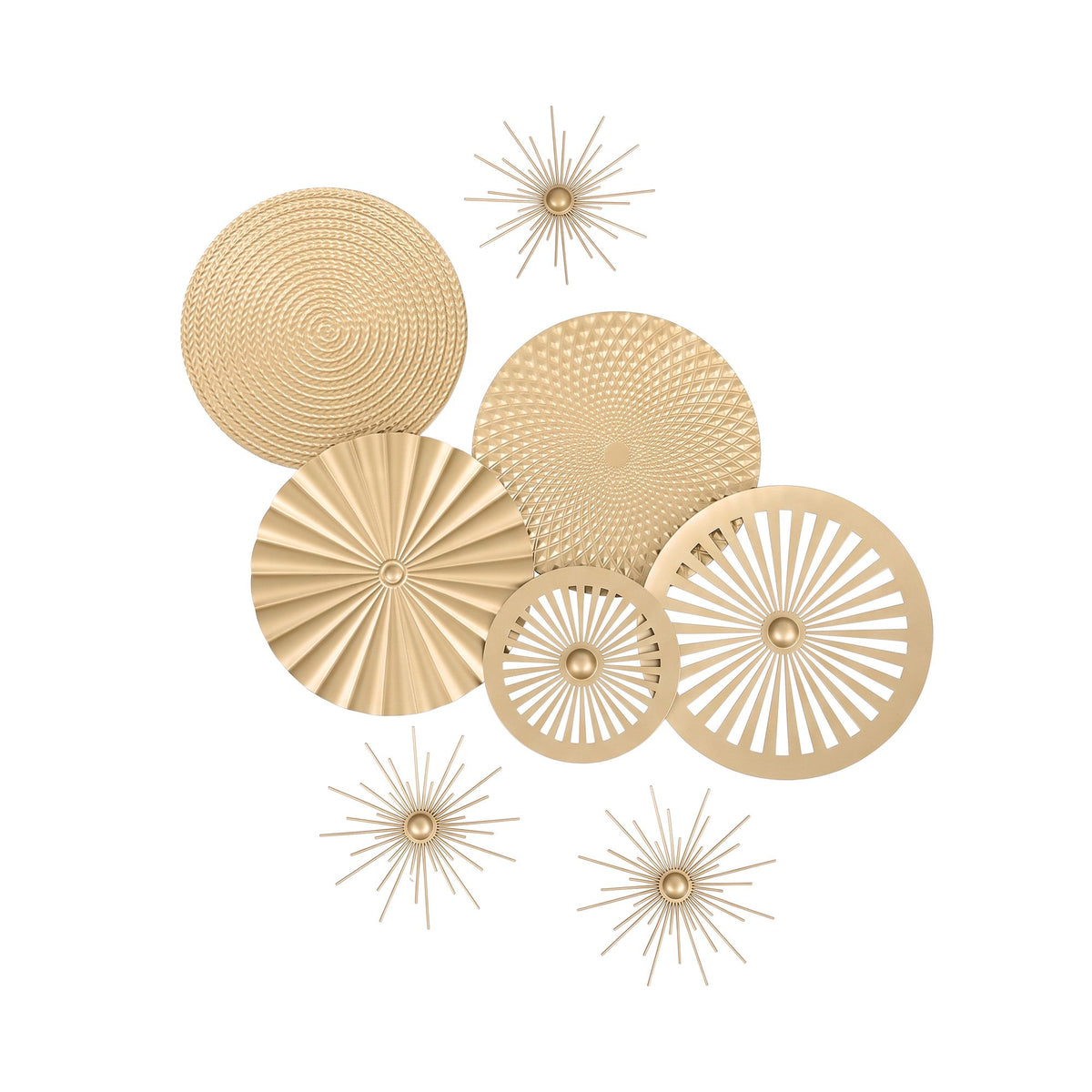 Artiss 8 Pieces Gold Metal Wall Decor Set 3D Starburst Round Disc Sculptures Flexible DIY Layout.