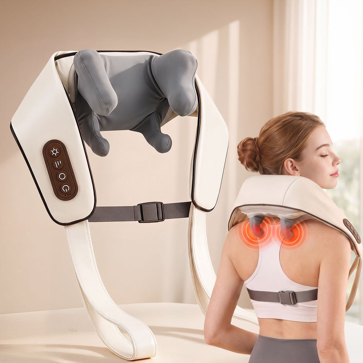 Livemor Neck Massager with Heat Pillow Shiatsu Shoulder Back Massager Pain Relief Tissue Kneading - Shoppers Spot Health & Beauty > Massage & Relaxation > Massagers