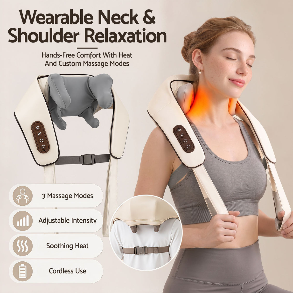 Livemor Neck Massager with Heat Pillow Shiatsu Shoulder Back Massager Pain Relief Tissue Kneading - Shoppers Spot Health & Beauty > Massage & Relaxation > Massagers - Alternate view 4