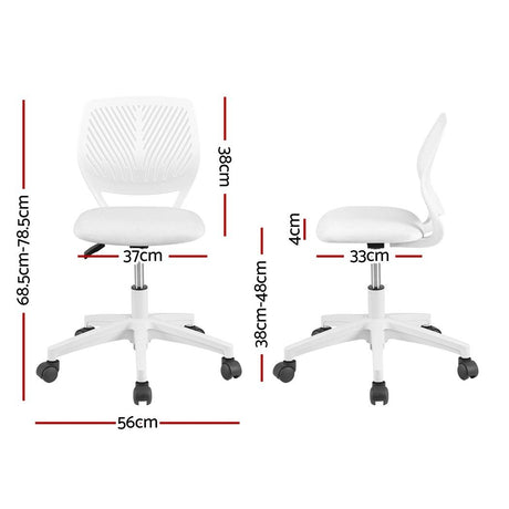 White adjustable armless study chair, height adjustable.