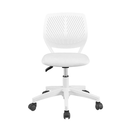 White adjustable armless study chair, height adjustable.