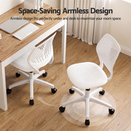 White adjustable armless study chair, height adjustable.