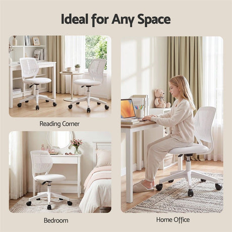 White adjustable armless study chair, height adjustable.