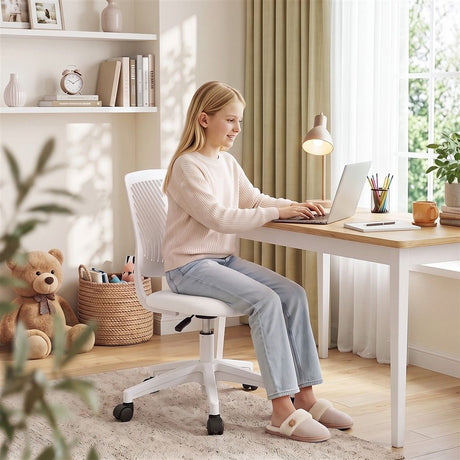 White adjustable armless study chair, height adjustable.
