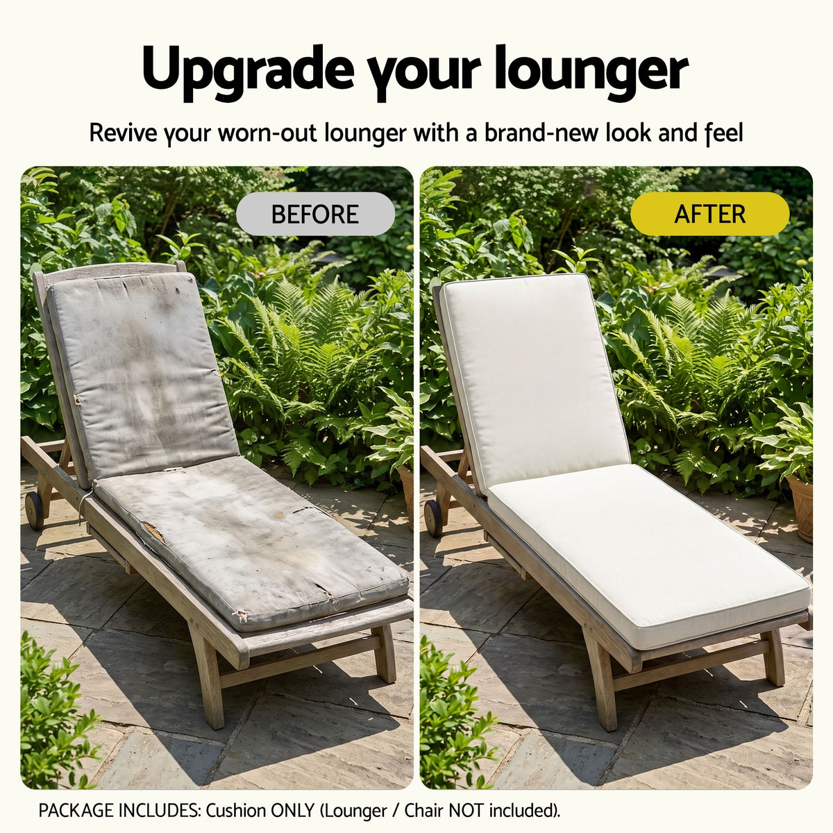 Gardeon Outdoor Chaise Lounge Cushion Lounge Chair Pad Sunbed Mattress Beige