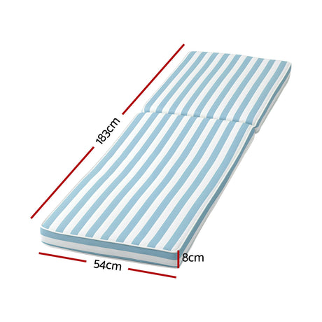 Blue chair pad, quick drying, lightweight.