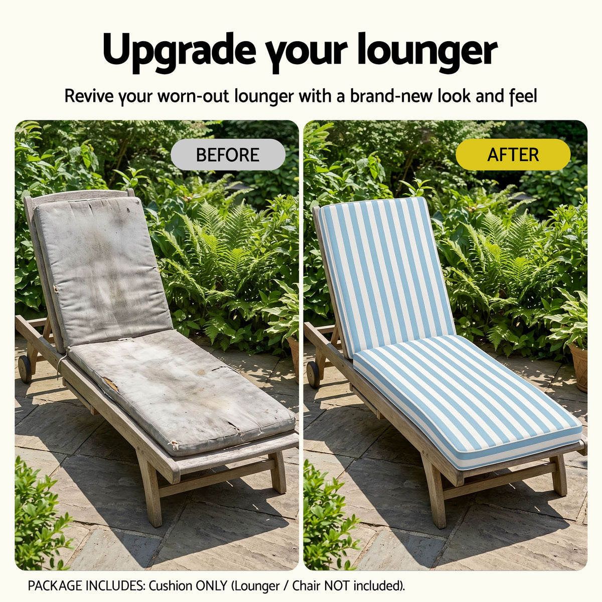 Gardeon Outdoor Chaise Lounge Cushion Lounge Chair Pad Sunbed Mattress Blue