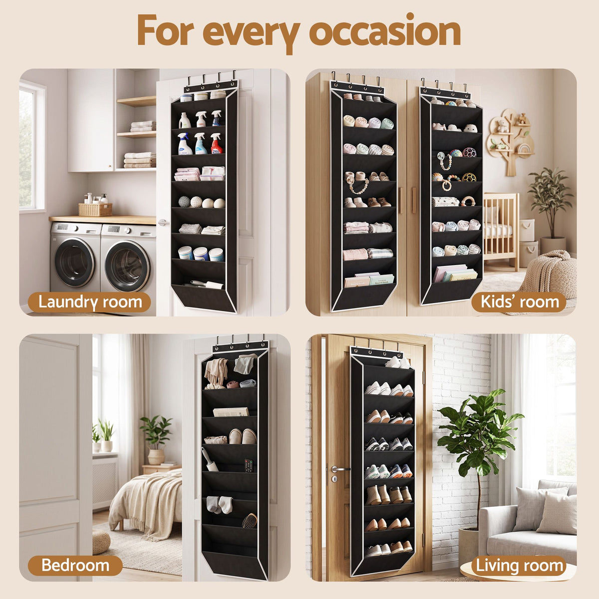 Artiss Over Door Shoe Organiser Storage 8-Tier Pantry Hanger Rack Fabric Black