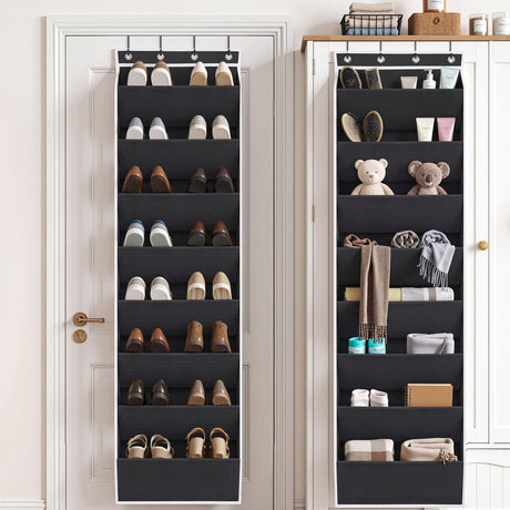 Black pantry hanger, folds flat, collapsible.
