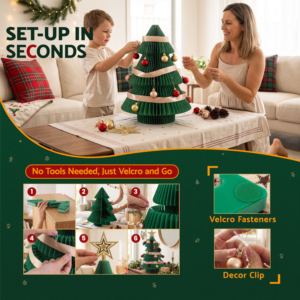 Jingle Jollys Paper Christmas Tree 47CM w/ Star Topper Xmas Decor Tabletop Green DIY Ornament Set