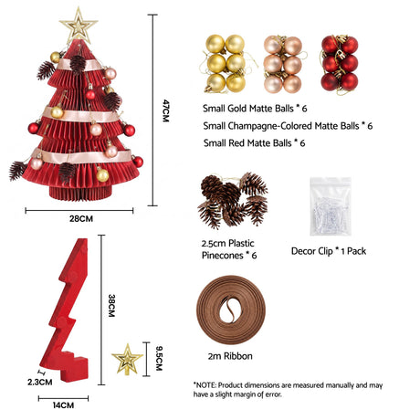 Another view of the 47cm red paper tree, folds flat for storage.