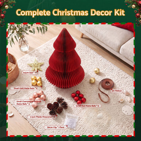 47cm red paper tree, folds flat for storage.