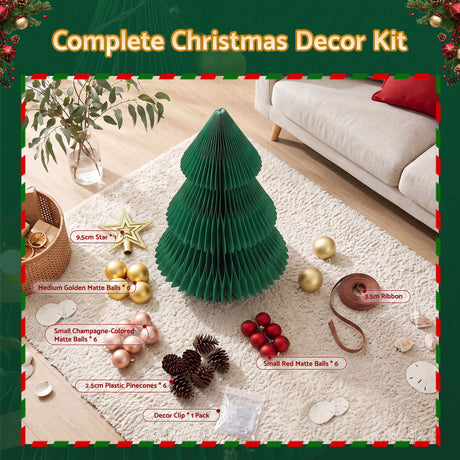 61cm green paper tree, folds flat for storage.