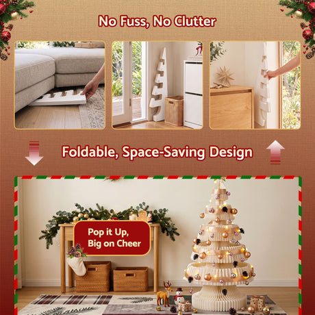 The 114cm white paper tree shown again, folds flat for storage.