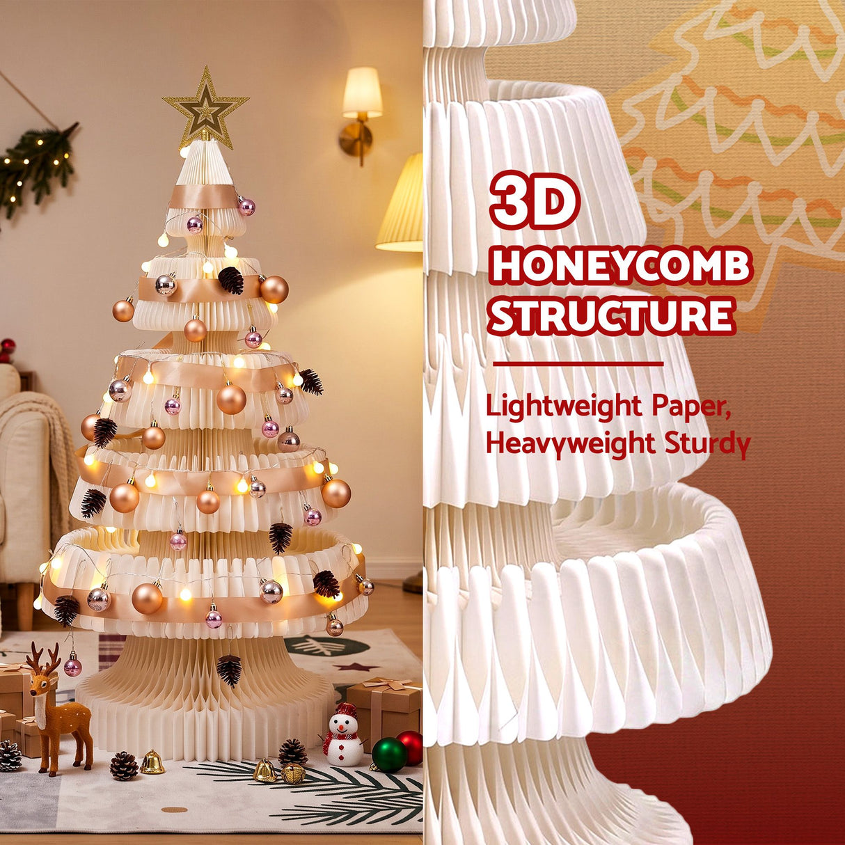 Jingle Jollys Paper Christmas Tree 114CM w/ Star Topper LEDs Xmas Decorations Kit Home Office White