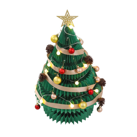 Another view of the 62cm green paper tree, folds flat for storage.