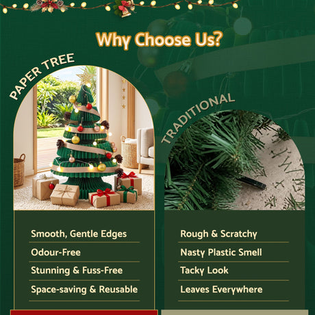 The 62cm green paper tree shown again, folds flat for storage.