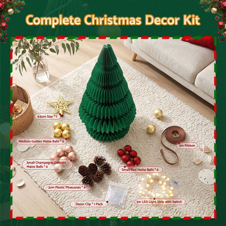 62cm green paper tree, folds flat for storage.