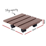 Gardeon 2PC Plant Carts HDPE Plant Caddy With Lockable Wheels Rolling Brown