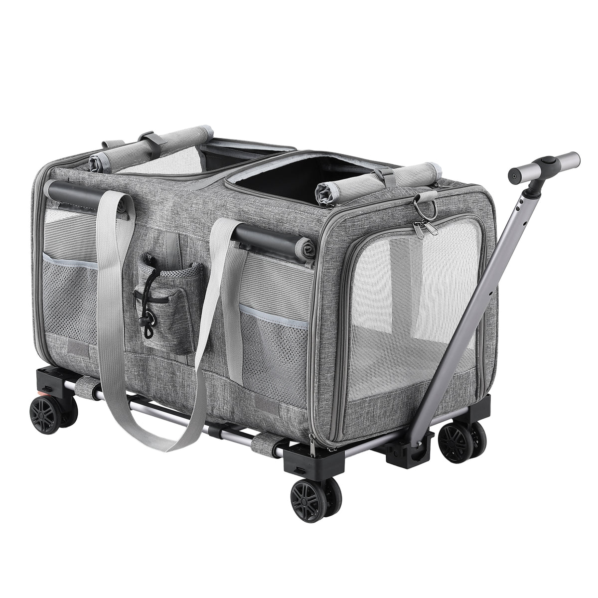 i.Pet wheeled trolley carrier with swivel wheels, grey