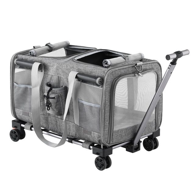 i.Pet wheeled trolley carrier with swivel wheels, grey