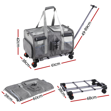 i.Pet wheeled trolley carrier with swivel wheels, grey
