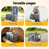 i.Pet wheeled trolley carrier with swivel wheels, grey