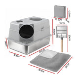 i.Pet Cat Litter Box Large Stainless Steel High Sided Pet Toilet Odour Control