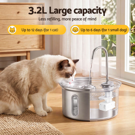 i.Pet 3.2L Cat Water Fountain Pet Feeder Dog Drinking Dispenser 304 Stainless Steel - Shoppers Spot Pet Care > Cat Supplies > Cat Bowls, Feeders & Waterers - Alternate view 5