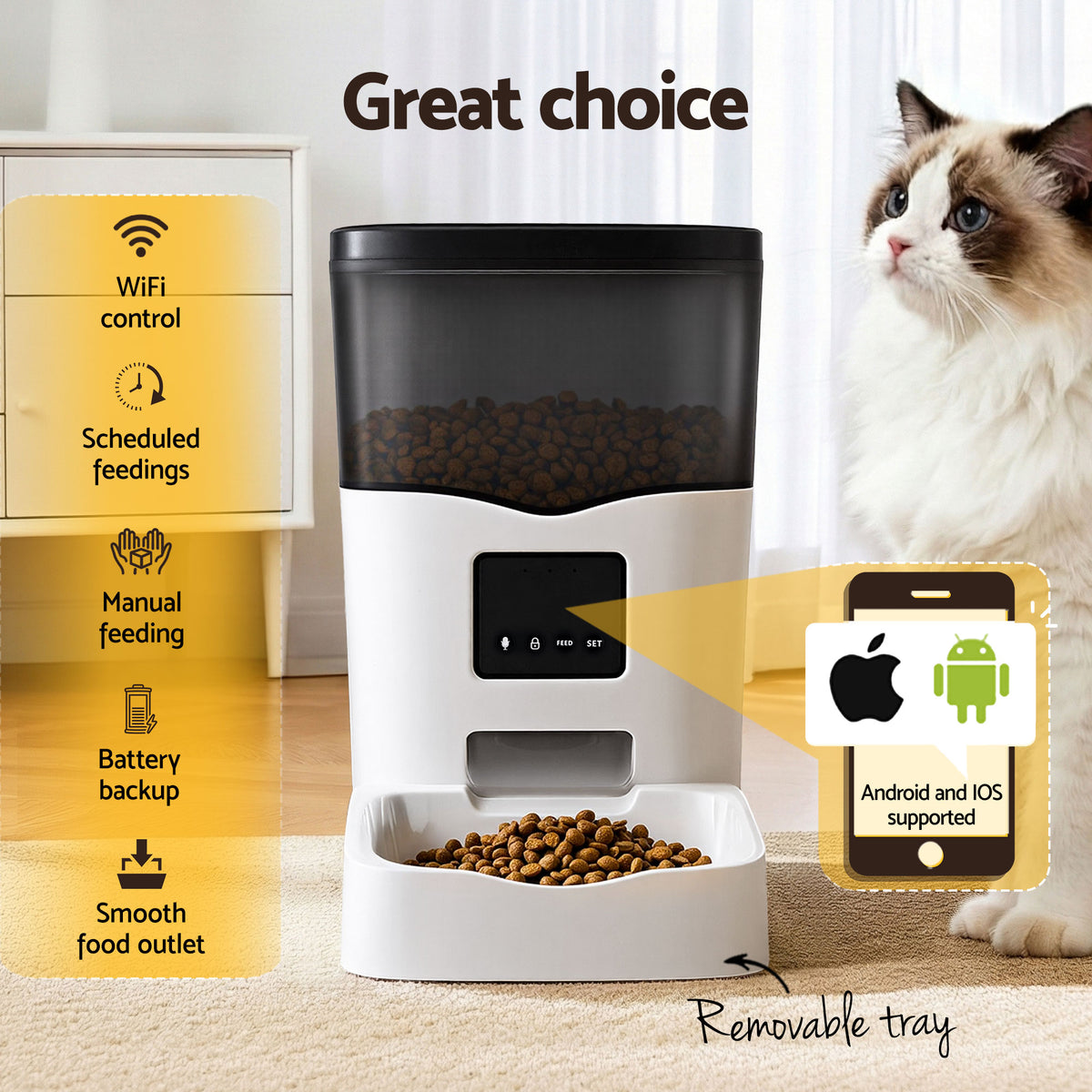 i.Pet 3L WiFi automatic pet feeder, white