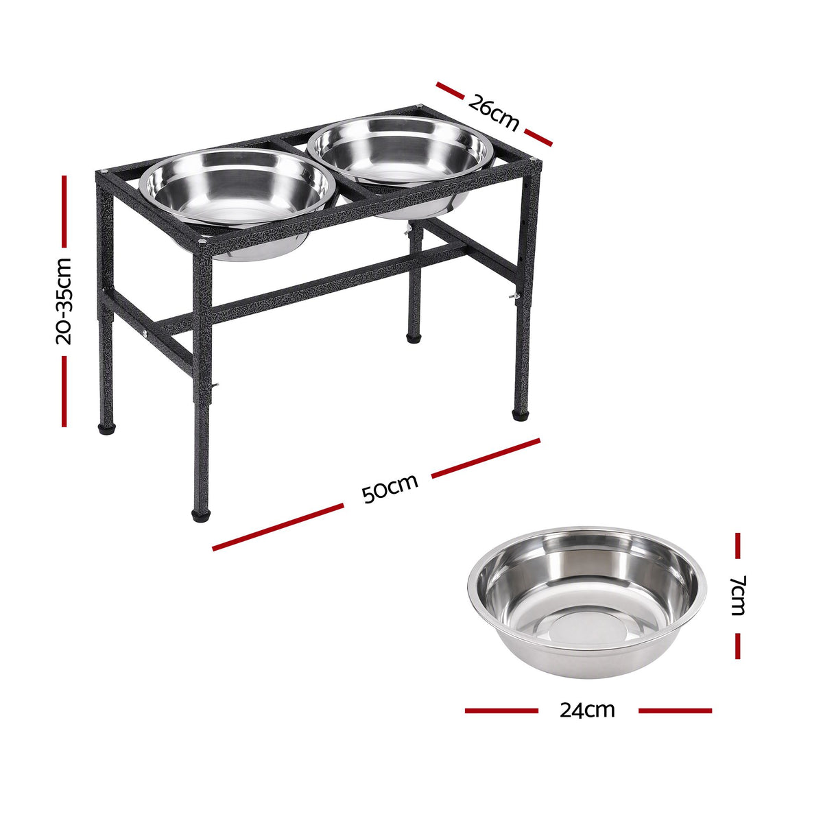 i.Pet Dog Pet Feeder Raised Stand with 2 Stainless Steel Bowls Adjustable Height