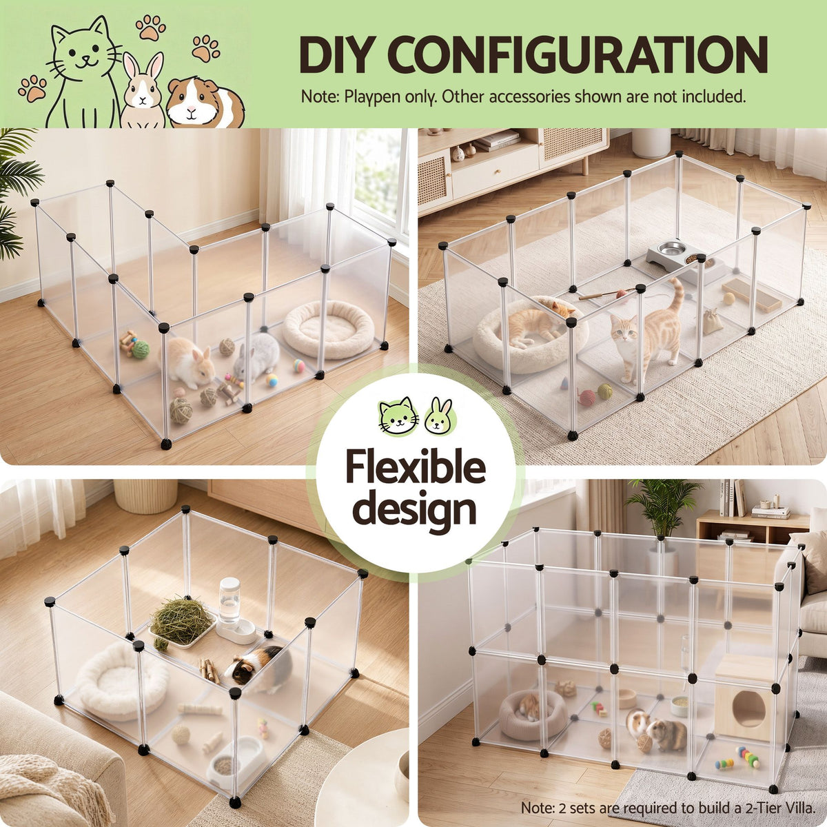 i.Pet Dog Playpen 20 Panels with Baseboard DIY Enclosure Small Animal Rabbit Pen 125CM.