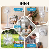 DEVANTI 16" 5-in-1 Rechargeable Fan for Pedestal Table Floor Wall Ceiling