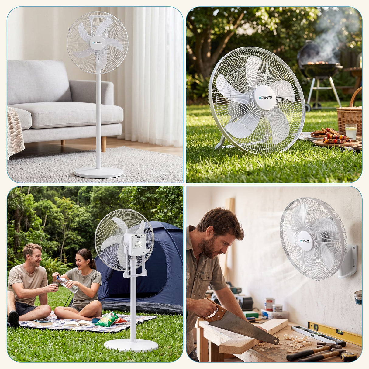 DEVANTI 16" 5-in-1 Rechargeable Fan for Pedestal Table Floor Wall Ceiling