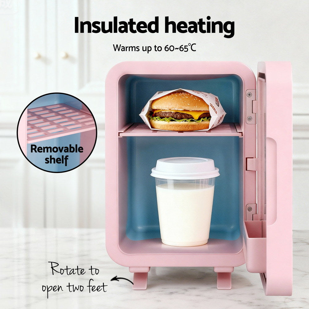 Glacio Mini Fridge Skincare Beauty Cooler Warmer LED Mirror 12V 220V Pink 4L