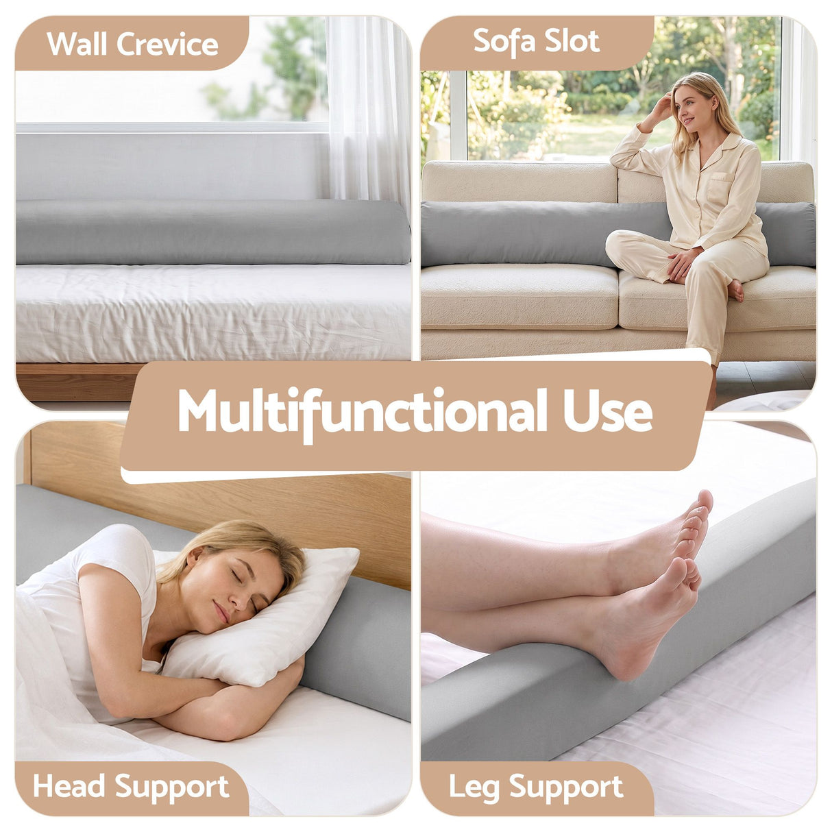 Giselle Queen Bed Wedge Pillow For Headboard, Close Gap And Stop Pillows Sliding, Perfect For Dorm Or Tatami Reading, 25D Foam Mattress Gap Filler With 2 Side Pockets, Washable 110gsm Cover