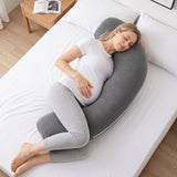 Giselle Bedding Pregnancy Pillow for Side Sleeping L-Shaped Maternity Body Pillow for Women 100% Cotton Jersey Cover for Head Neck Belly Support, 63x115 cm Grey