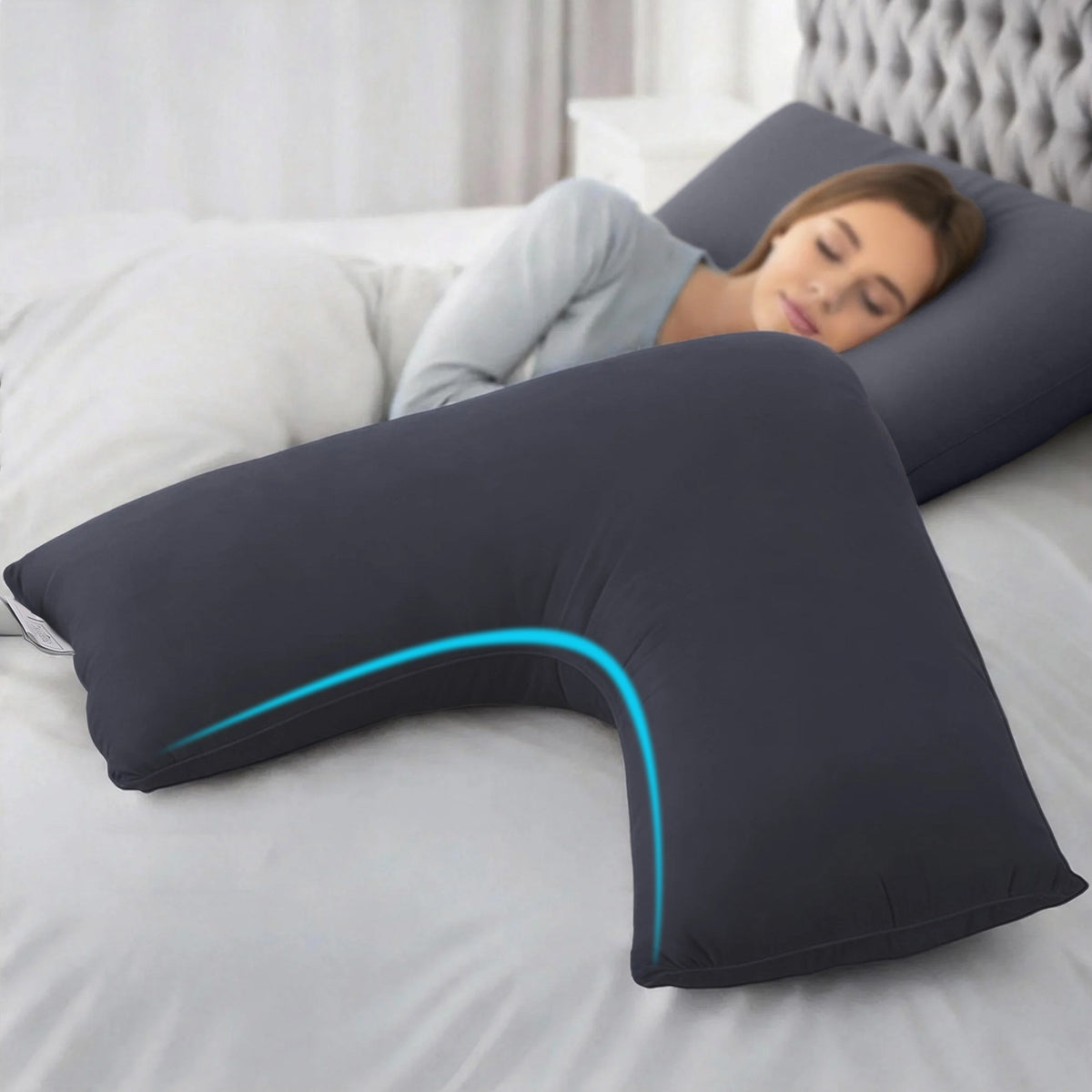Grey nursing body cushion, machine washable.