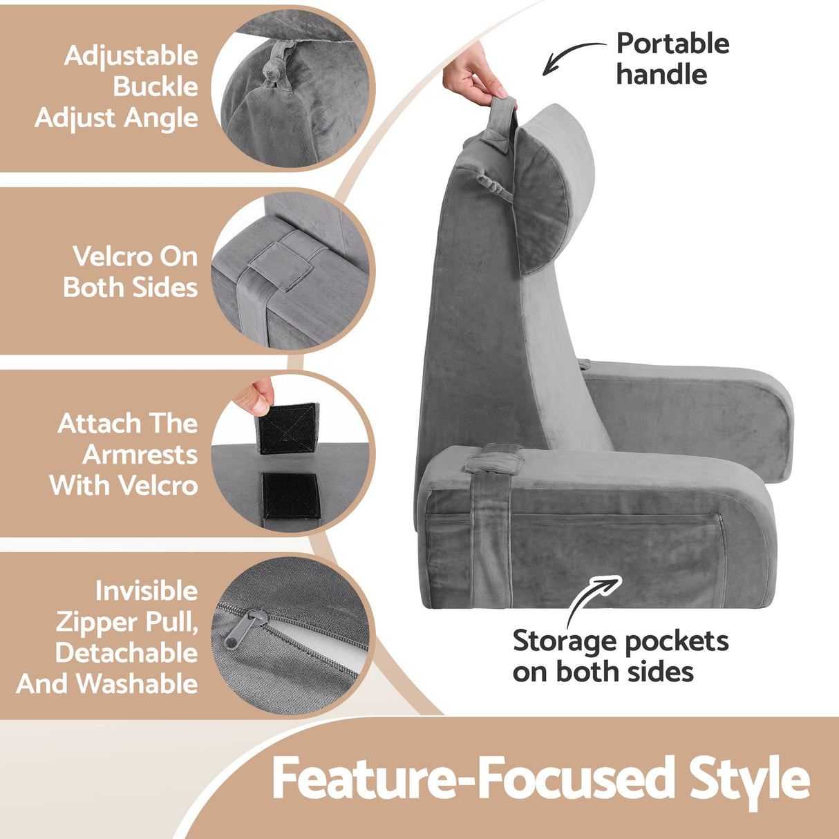 Giselle Reading Pillow For Bed With Non-Sag Solid Memory Foam, Back Pillow For Bed Sitting Up Gaming, Adjustable Neck Roll Detachable Arms And 210gsm Velvet Washable Cover