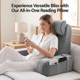 Giselle Reading Pillow For Bed With Non-Sag Solid Memory Foam, Back Pillow For Bed Sitting Up Gaming, Adjustable Neck Roll Detachable Arms And 210gsm Velvet Washable Cover