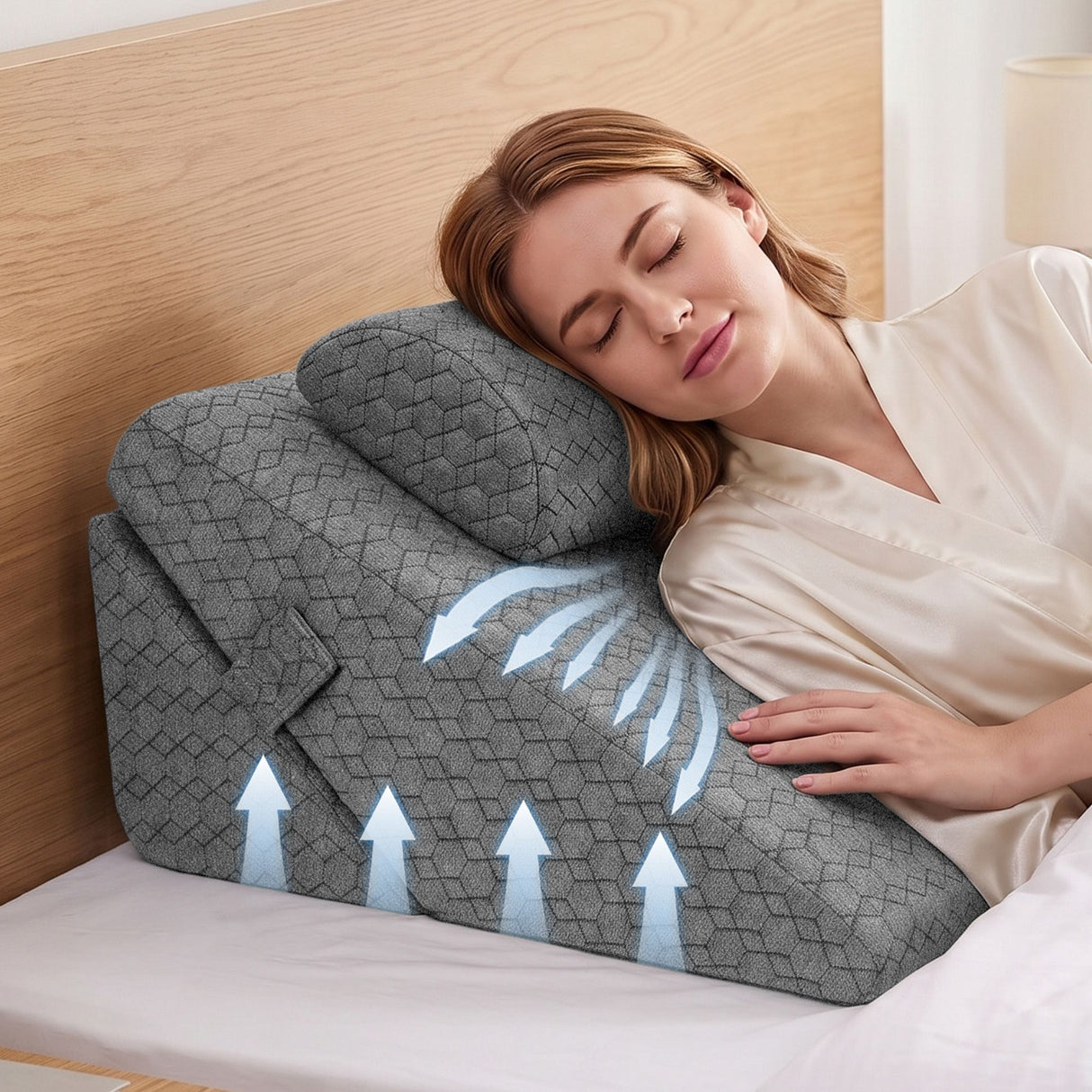 Giselle Bed Wedge Pillow for Headboard, Egg Gel Solves Night Sweats, Triangle Pillow for Reading & Sleeping, Adjustable Back & Neck Support, 30D Foam
