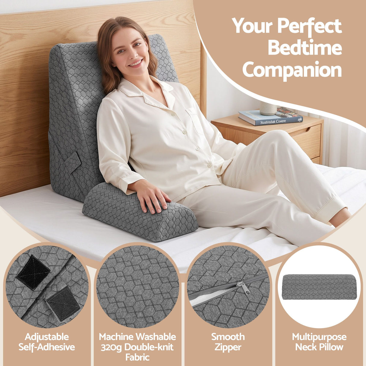 Giselle Bed Wedge Pillow for Headboard, Egg Gel Solves Night Sweats, Triangle Pillow for Reading & Sleeping, Adjustable Back & Neck Support, 30D Foam
