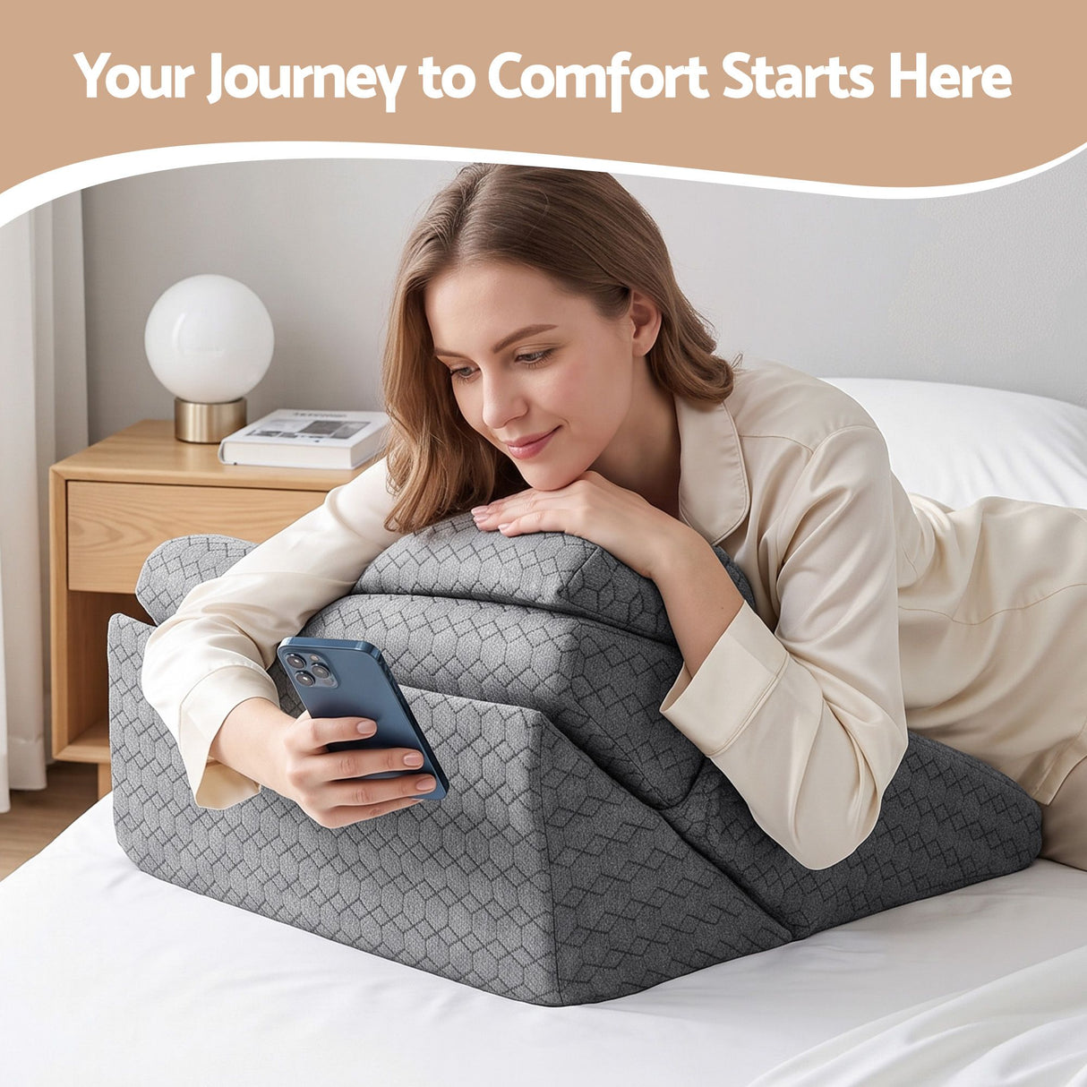 Giselle Bed Wedge Pillow for Headboard, Egg Gel Solves Night Sweats, Triangle Pillow for Reading & Sleeping, Adjustable Back & Neck Support, 30D Foam